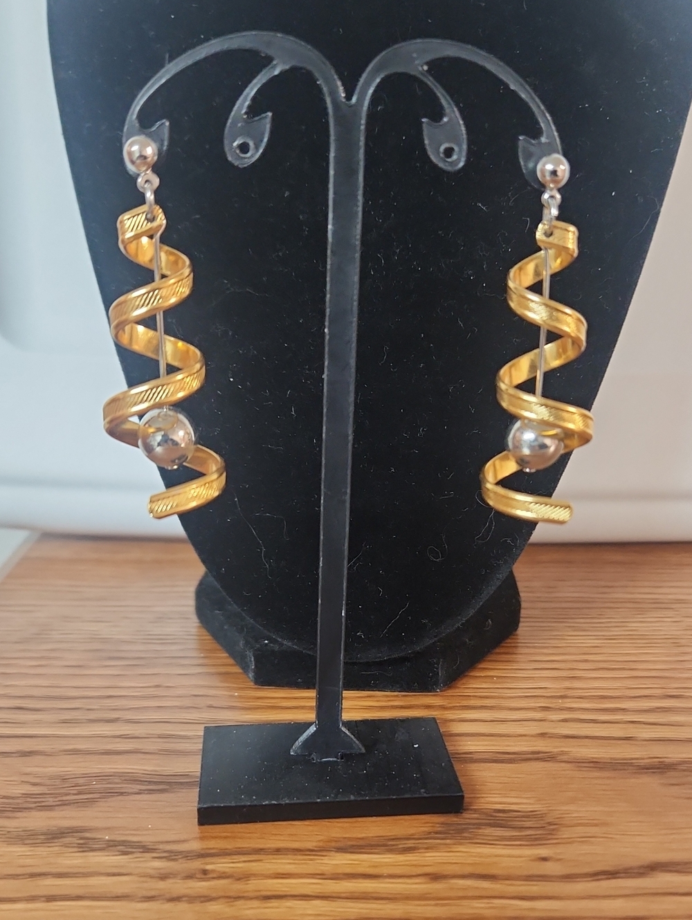Fancy Gold Spiral Drop Earrings with Silver Accent